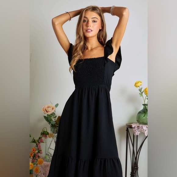 ADORA Dresses & Skirts - ADORA Smocked Square Neck Ruffled Cap Sleeve Dress